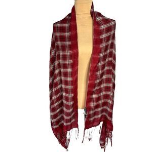 Brand New Bochi Accessories Women’s One Size Red Plaid Fringe Scarf Wrap